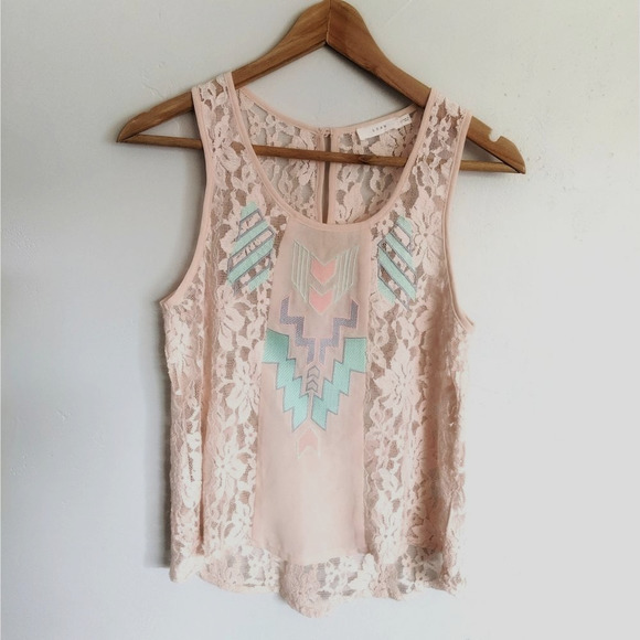 LUSH Pink Blush color Boho lace tank top XS - Picture 2 of 8